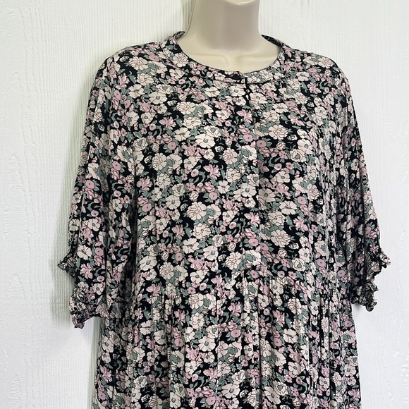 Natural Life - Colorful Floral Short Sleeve Tiered Half Button Maxi Dress Medium - Picture 4 of 13